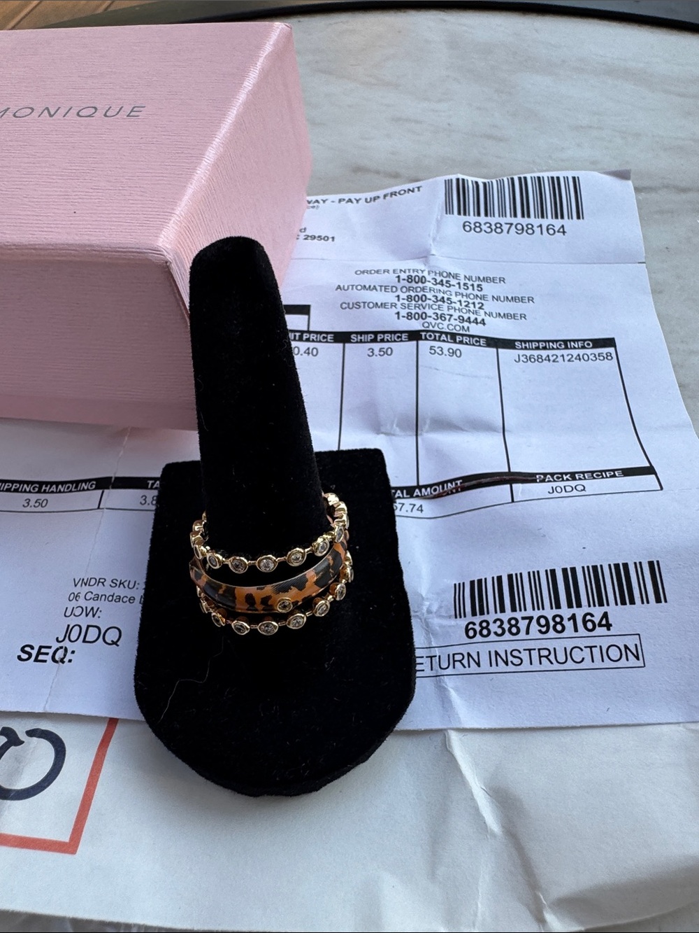 QVC Gold-Tone and Tortoiseshell Triple Stack Ring Set